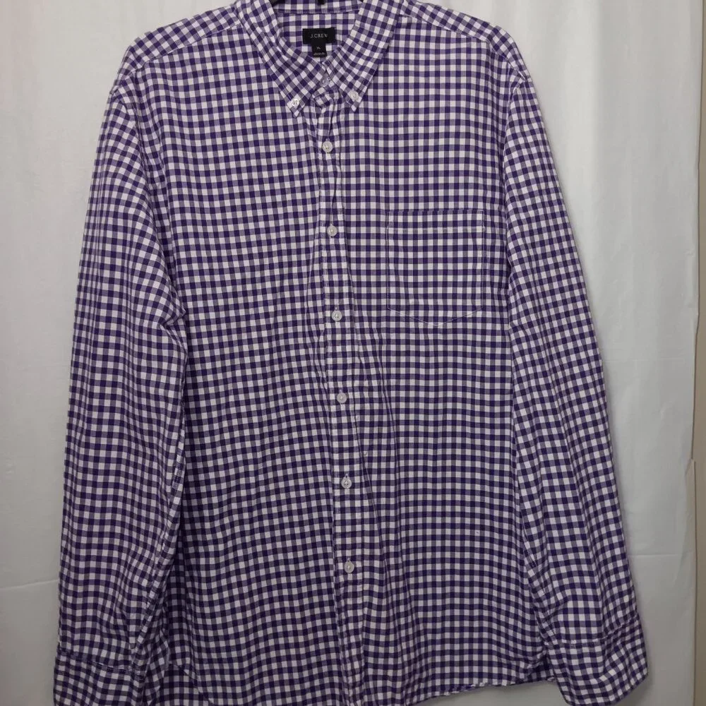 J.CREW COTTON BLEND GINGHAM PLAID PRINT LONG SLEEVE BUTTON DOWN SHIRT